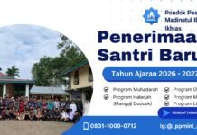 Pondok Pesantren Madinatul Ilmi Nurul Ikhlas Buka Penerimaan Santri Baru 2026/2027, Pendaftaran Gratis