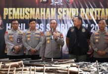 Negara Hadir Berantas Senpi Ilegal, Polda Sumsel Musnahkan Ratusan Senjata Api Hasil Ops Senpi Musi 2026