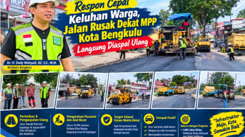 Jalan Rusak Depan MPP Kota Bengkulu Diaspal Ulang
